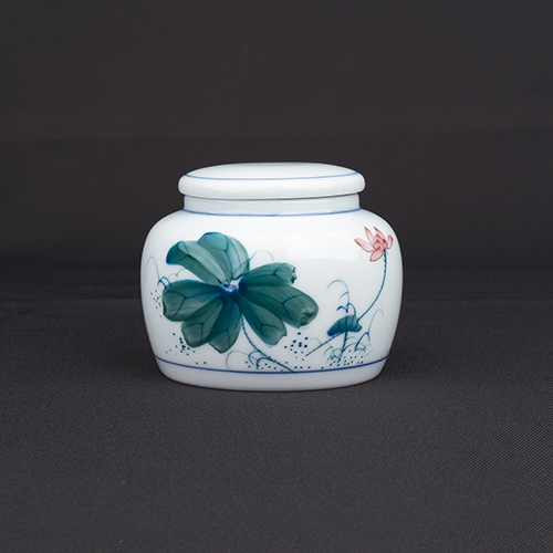 手繪青花-R72茶罐［彩荷］