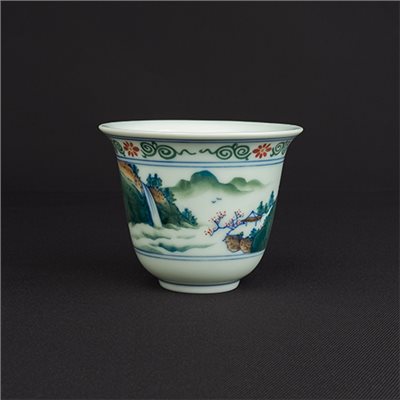 手繪青花-A157飲杯［彩山水］