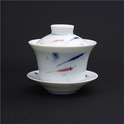 手繪青花-903蓋杯［藍+紅魚］-缺貨